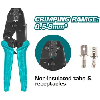 Image 1 of TOTAL Клещи за кримпване на неизолирани кабелни обувки TOTAL, Industrial, 180 мм (RATCHET CRIMPING PLIER TOTAL IND)
