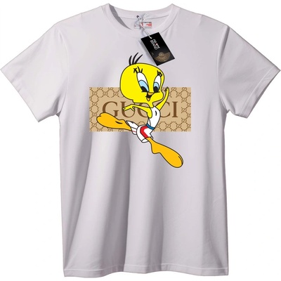 NOONEBRAND Тениска с Туити и Gucci Лого - M, White