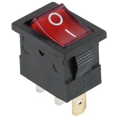 Prepínač kolískový mini 3pin 12V červený