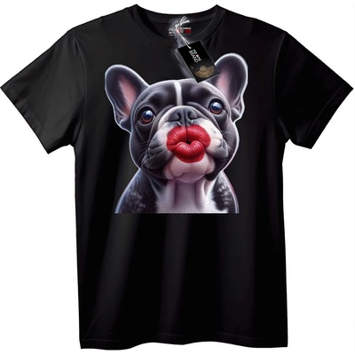NOONEBRAND Тениска с Френски Булдог и Червени Устни - 2XL, White
