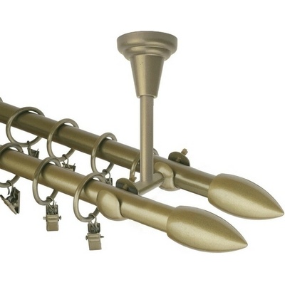 OK-GarnýžeCZ Garnýž kovová dvouřadá 16mm Špice double zlatá antik 200 cm do stropu / kroužky s žabkou