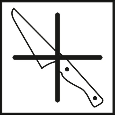 Obalové značenie Nepoužívať nože, samolepka, 150 x 150 mm, BJ = 10 ks