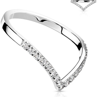 Šperky4U ocelový prsten špička s čirými zirkony OPR1870ST