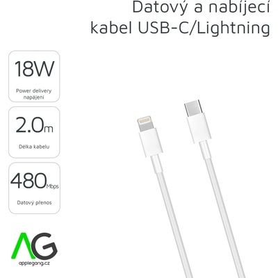 AG C9732 Datový a nabíjecí USB-C/Lightning PD 18W, 2m, bílý