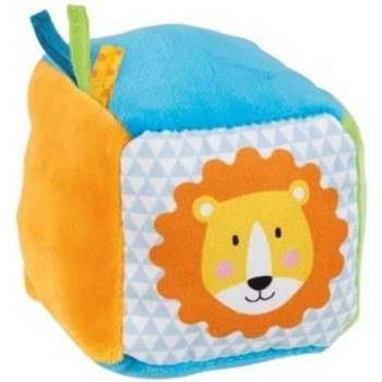 Goki Текстилно кубче с шумящо фолио и звънче Goki - Мече и лъв (65304)