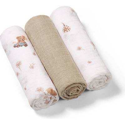 BabyOno Pleny mušelínové Super soft Medvídek v autě 3ks