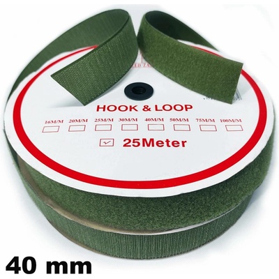 Pásek na suchý zip Háček a Smyčka set, barva khaki 40 mm balení 25 m