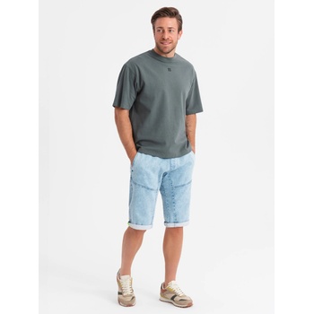 Ombre Clothing Мъжки къси дънкови панталони с декоративно прошиване - светлосини Ombre Clothing | Sin | МЪЖЕ | S