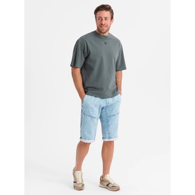 Ombre Clothing Мъжки къси дънкови панталони с декоративно прошиване - светлосини Ombre Clothing | Sin | МЪЖЕ | S