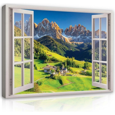 Postershop Obraz na plátně: 3D Effect Window Alps Mountains View - 100x75 cm