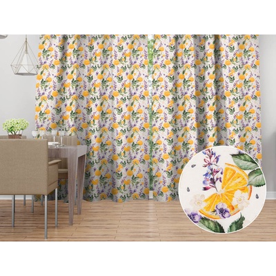 Biante Dekorační závěs PML-103 Pomeranče mezi květy na bílém 145x160 cm