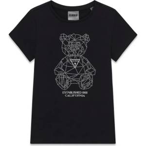 GUESS Черна тениска за момиче с кристално мече Guess