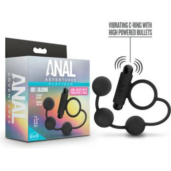 Blush Novelties Anal Adventures Platinum Anal Beads with Vibrating C-Ring Black