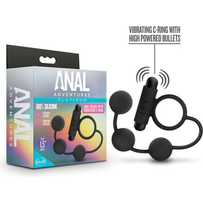 Blush Novelties Anal Adventures Platinum Anal Beads with Vibrating C-Ring Black