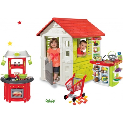 Smoby Set domeček Lovely s kuchyňkou a obchod supermarket s nákupním vozíkem