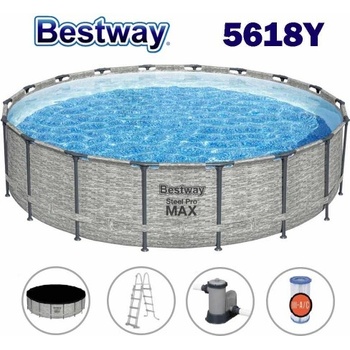 Bestway Басейн с конструкция, сглобяем, 549x122см, Bestway 5618Y Steel Pro Max, с филтърна помпа, стълба и покривало (5618Y Steel Pro Max)