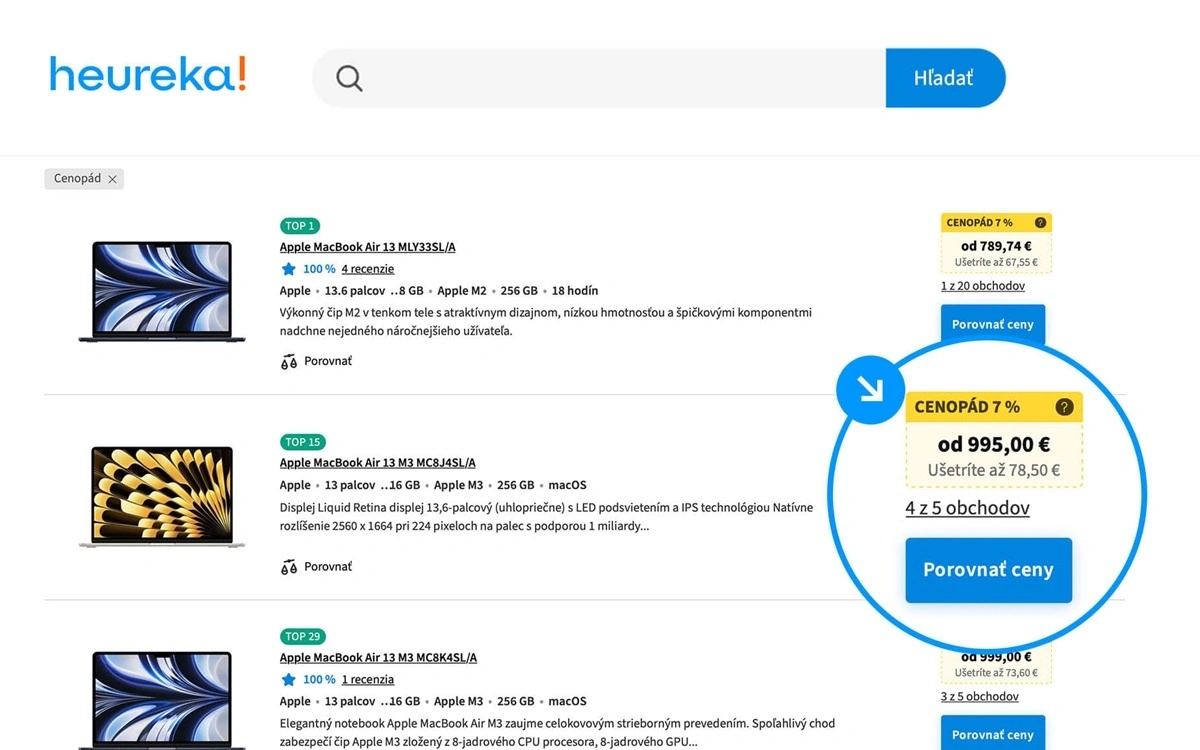  Žlté označenie Cenopádu v ponuke produktov