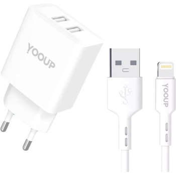 YOOUP Мрежово зарядно устройство с 2xUSB гнездо + Lightning кабел Yooup 12W NC76-B + NB36-5G-1M (NC76-B + NB36-5G-1M)
