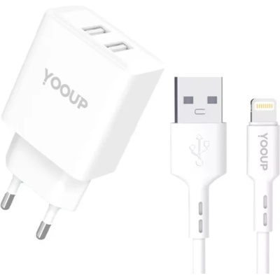 YOOUP Мрежово зарядно устройство с 2xUSB гнездо + Lightning кабел Yooup 12W NC76-B + NB36-5G-1M (NC76-B + NB36-5G-1M)