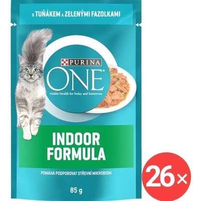 Purina One Cat Indoor mini filetky s tuniakom a zelenými fazuľkami v šťave 26 x 85 g