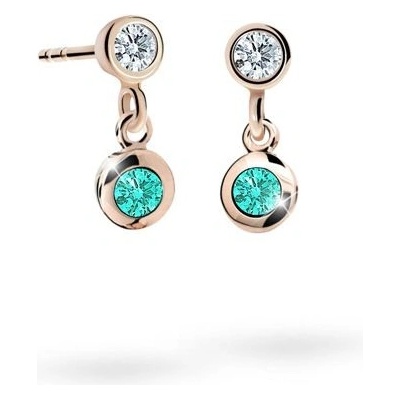 Danfil dětské náušnice C1537 z růžového zlata s kamínky Mint Green zapínání balónek