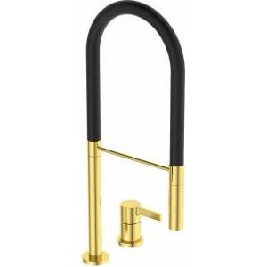 Ideal Standard Кухненски смесител с гъвкав чучур Ideal Standard Gusto 142 златен - черен полупрофесионален (BD425A2)
