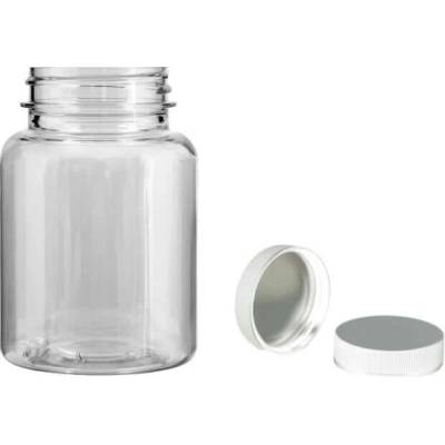 Pilulka Plastová lékovka čirá s bílým uzávěrem s ALU vložkou 150 ml