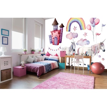 DIMEX ART s. r. o Самозалепваща се флизелинова фототапета еднорог с дъга 375 x 250 см