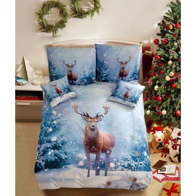 Textilomanie 3D bavlna obliečky SNOWY DEER modré 40x50 70x90 140x200 40x45
