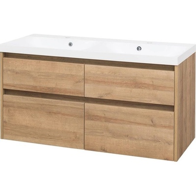Mereo Opto, koupelnová skříňka s umyvadlem z litého mramoru 121cm, dub Riviera CN923M