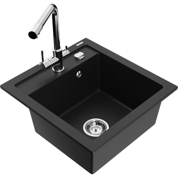 Mexen Vito гранитна мивка с 1 камера и кухненски смесител Duero, черен - 6503-77-671600-00 (6503-77-671600-00)