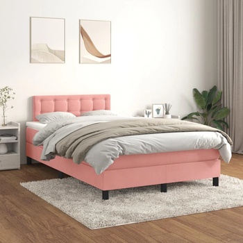 vidaXL Боксспринг легло с матрак, розово, 120x200 см, кадифе (3141538)