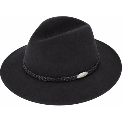 Fiebig Headwear since 1903 klobouk fedora plstěný šedý s černým koženým pleteným páskem