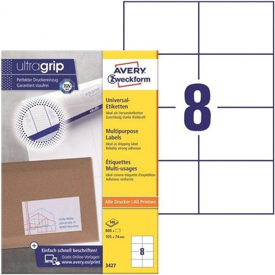 Avery-Zweckform 3427 105 x 74 mm papier biela 800 ks trvalé univerzálne etikety atrament, laser, kópie; 3427