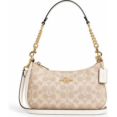 Coach Дамска чанта Coach Teri Shoulder, Signature Cavas, Бежов / Бял (CV933-YELLOW)