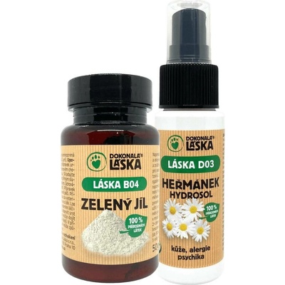 Dokonalá láska Srst a kůže Zelený jíl 50 g & Heřmánek hydrosol 50 ml