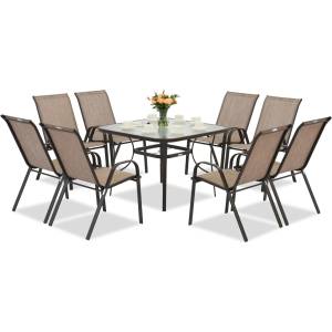 Garden Point Кафяв комплект метални градински мебели Modena за 8 души с квадратна маса Garden Point (GAP1079-8)