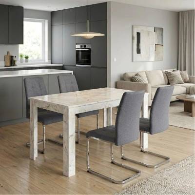 TopMebel Комплект за трапезария 5 части Darlen - Laura бял мраморен цвят - сив 125x72x74см
