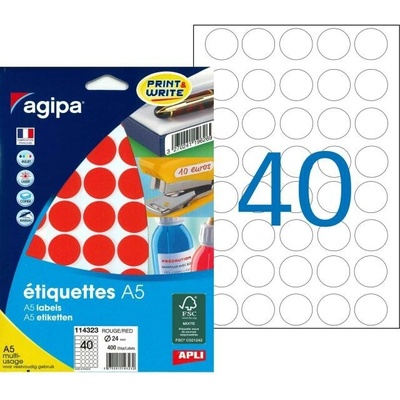 Etikety kruhové 24mm Agipa A5 červené
