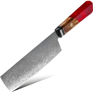 HARAHU Дамаски нож за кухнята KU-20013 - Cleaver / Червена / 30, 5см KP20013