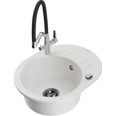 Mexen Kevin гранитна кухненска мивка с 1 корито с кухненски смесител Duo, бял - 6517-20-671701-07-B (6517-20-671701-07-B)