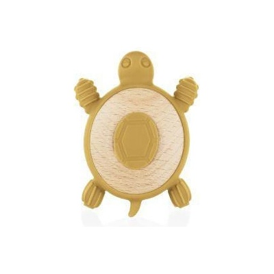 Zopa silikon dřevěné kousátko Turtle Mustard yellow