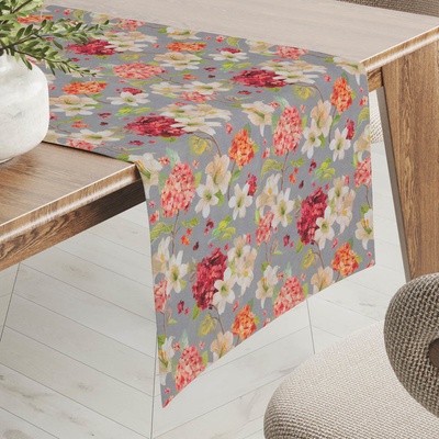 Biante Dekoračný behúň PML-092 Hortenzie a ľalie na sivom 45x180 cm