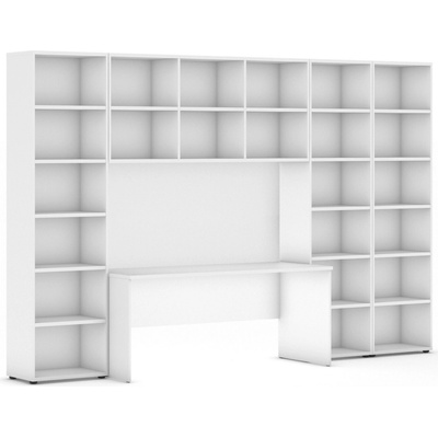 Zostavy knižníc INTEGRO so stolom, vyšší/šírší, 3550x700/400x2300 mm, biela