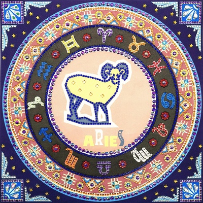 Диамантен Гоблен "Зодия Овен" - 35 x 35 см, Специални мъниста