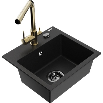Mexen Milo гранитна кухненска мивка с 1 отделение и кухненски смесител Duero, черен - 6505-77-671600-50-B (6505-77-671600-50-B)