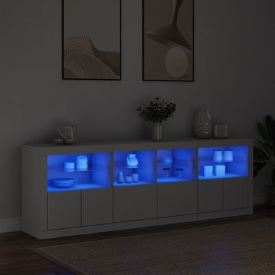 vidaXL Сайдборд с LED светлини, бял, 202x37x67 см (3209009)