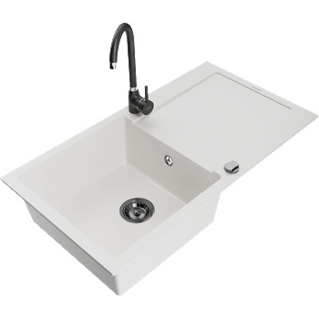 Mexen Leo кухненска мивка от гранит с 1 отделение и отцедник и кухненски смесител Telma, бял - 6501-20-670200-70 (6501-20-670200-70)