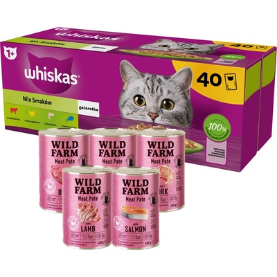 Whiskas výběrové menu v želé 40 x 85 g + WILD FARM Pate 5 x 400 g MIX