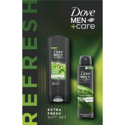 Dove Men+Care Extra Fresh sprchový gél na tvár, telo a vlasy 250 ml + Extra Fresh antiperspirant v spreji 150 ml kozmetická sada